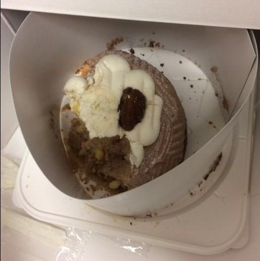 Convenience store Seven Eleven somehow sold half eaten cake